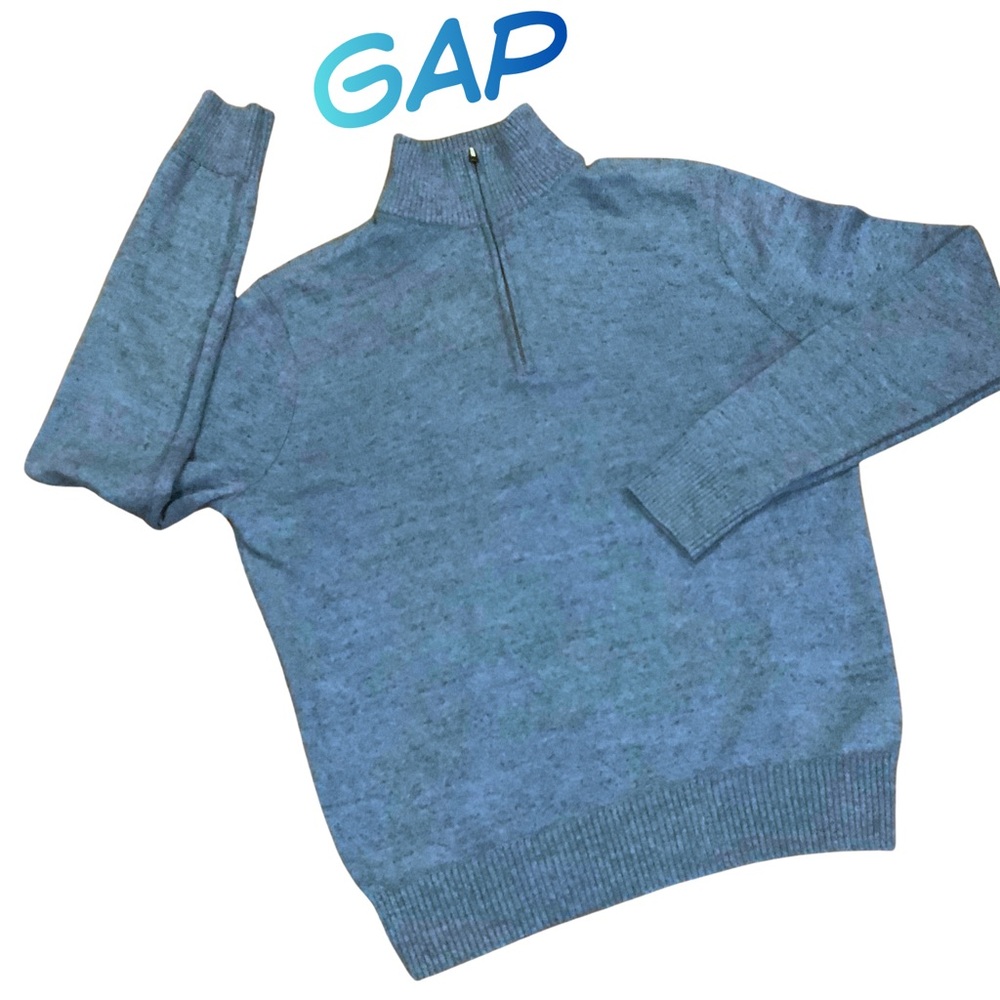 GAP Men’s Quarter Zip Long Sleeve Sweater Size L Blue Gray Pullover Knit